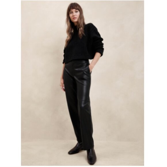 NWT Banana Republic Straight Leg Vegan Leather Trouser Pants Black Size 6 RT$100 - Picture 1 of 12